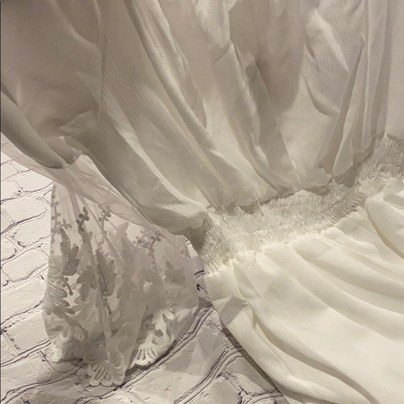 White Off Shoulder Sheer Lace Trim Maxi Dress - Picture 7 of 7